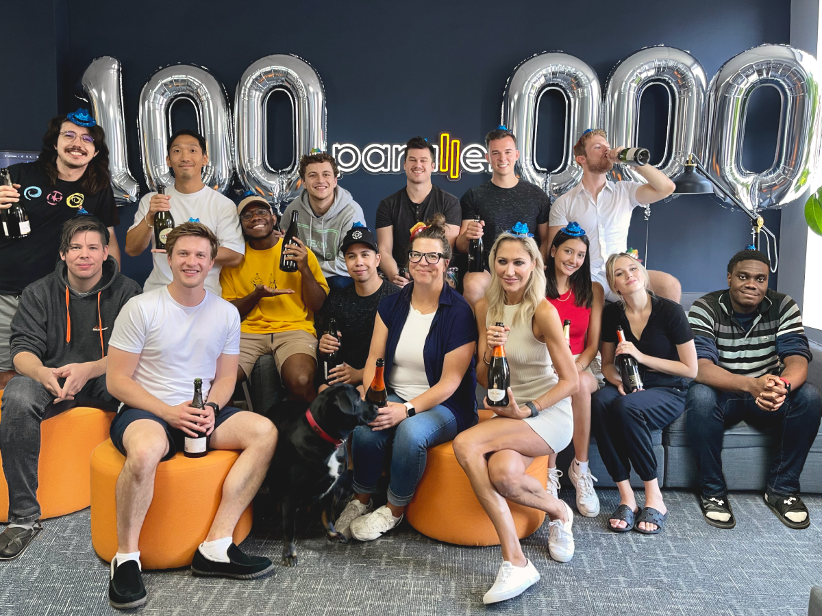 5 Things you should know about Parallel - Parallel team picture from August 2022 when the app hit the 100,000 user milestone.